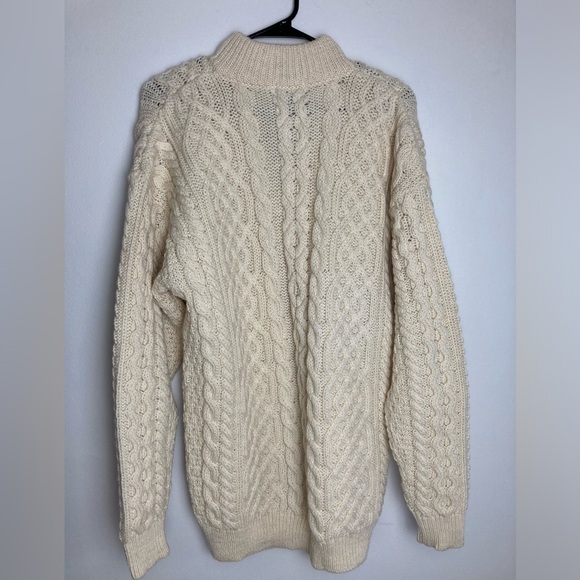 Orvis Fisherman Sweater Mens L Ivory 100% Wool Cable Chunky Knit Made in Ireland - Picture 7 of 12